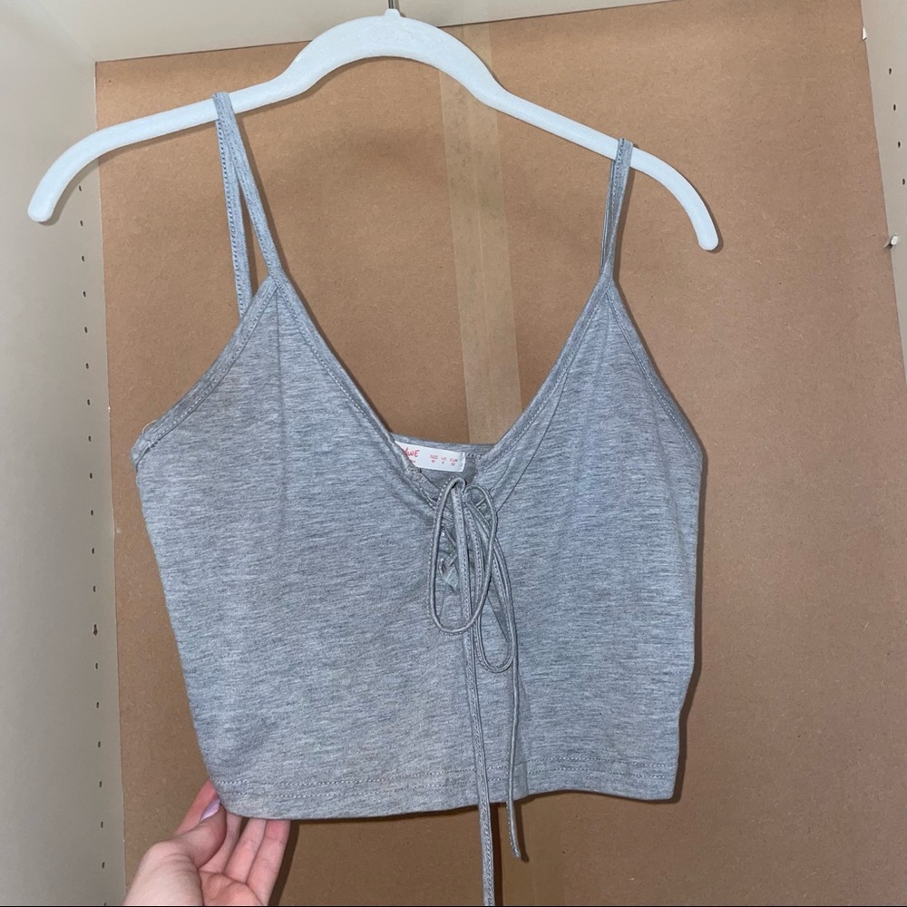 Gray Tie in Front Crop Top